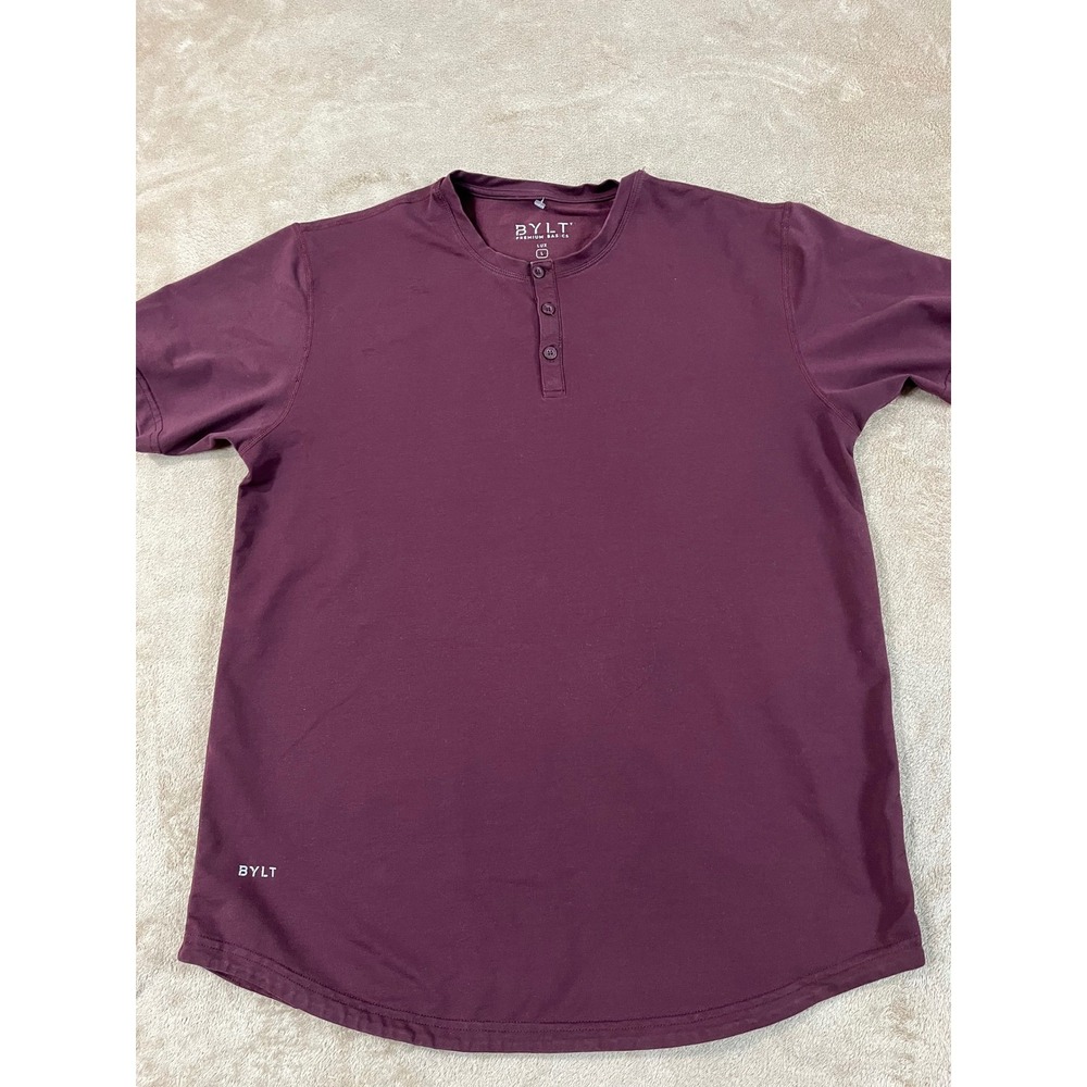 BYLT Premium Basics Lux Henley Shirt Men's Large Purple Polyester Blend S/S GOOD